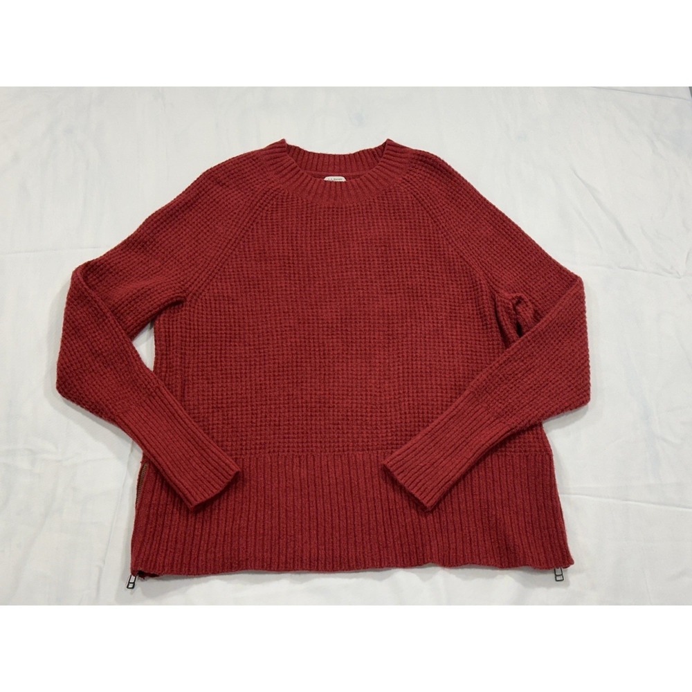 L.L. Bean Women's SuperSoft Waffle Crewneck Sweater with Side Zips Red Size XL